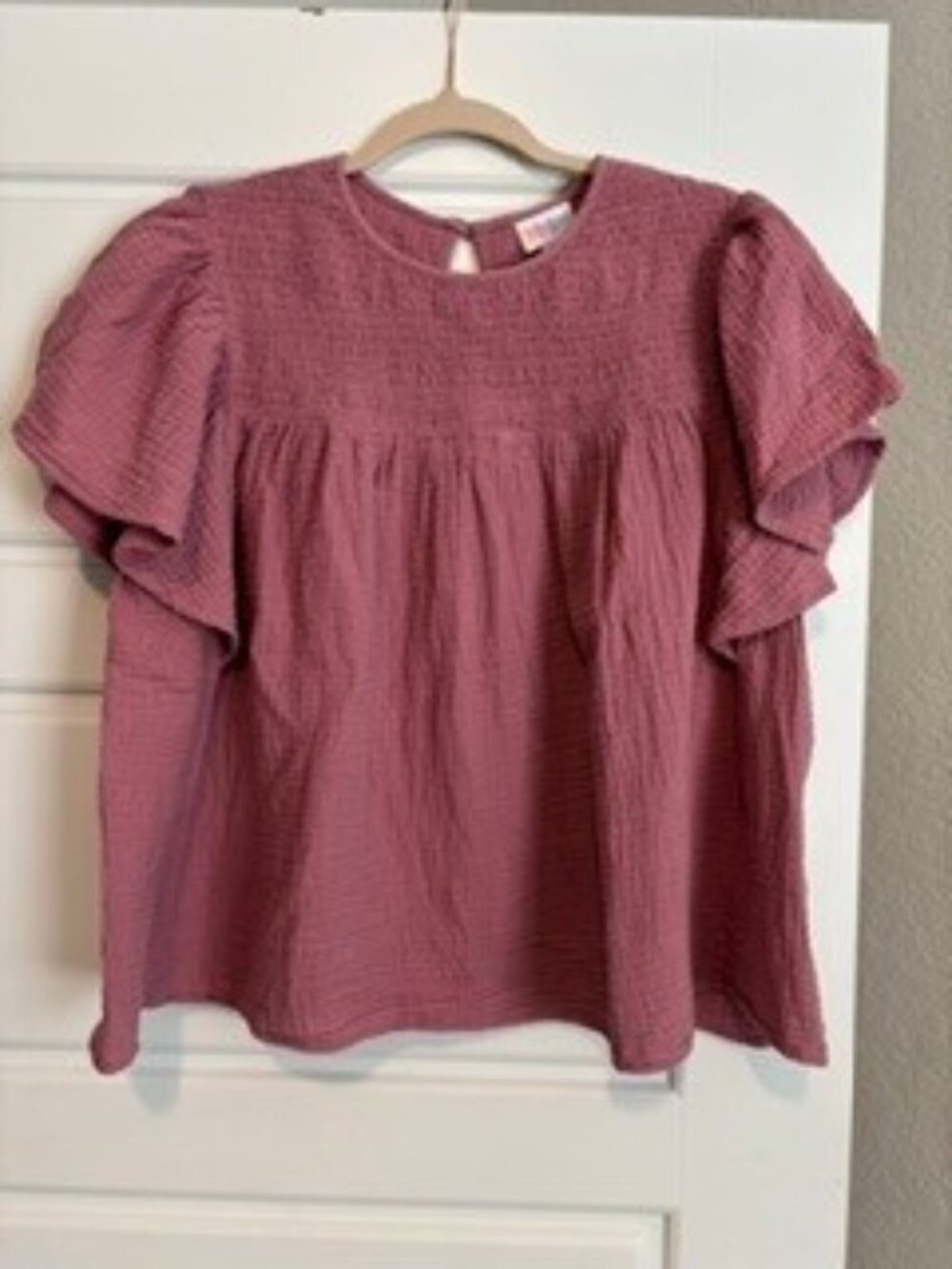 LuLaRoe Mauve Smocked Flutter Sleeve Top Size L